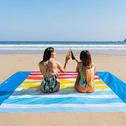 Sandproof Waterproof Beach Blanket, 80"x80" Large Beach Mat for 4-6 Adults, Lightweight Quick Dry Windproof Picnic Mat