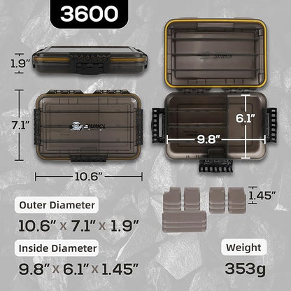 RUNCL Fishing Tackle Box, Waterproof Tray for Jigs Lures, Thicker Floating Tackle Utility Box with Adjustable Dividers, 3600/3700/Large 3700 Size