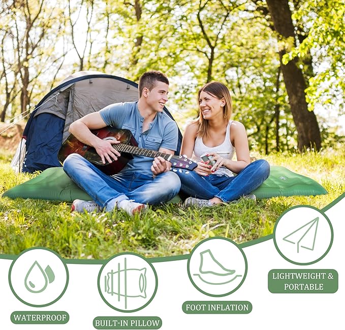 Self Inflating Sleeping Pad for Camping, 77"x 28"x 5" Extra Thick Ultralight Sleeping Mat with Built-in Pump, Air Mattresses for Camping Backpacking Hiking Tent(Green)