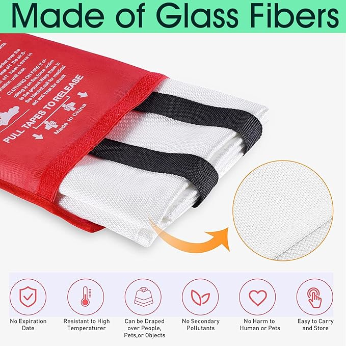 Fire Blankets for Home and Kitchen Emergency Safety – 4 pack 3ft x 3ft Fiberglass Fire Suppression Blanket Suspend Flames Retardant for Cooking Stove Grill Car Garage Office RV Warehouse (4 Pcs)