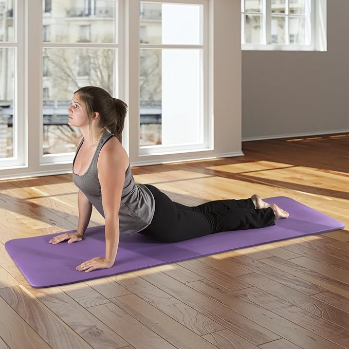 Extra-Thick Yoga Mat - Durable Comfort Non-Slip Foam Workout Mat for Fitness, Pilates, and Floor Exercises with Carrying Strap by Wakeman