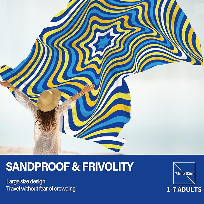 Beach Blanket Oversized Extra Large 78" X 81",Waterproof Sandproof Beach Blanket 1-7 Adults Lightweight Durable for Travel Camping Hiking Picnic