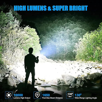 LED Magnetic Flashlight High Lumens Rechargeable, 10000 Lumens Super Bright Small Tactical Flashlights with COB Work Light, Type C, Zoomable, 7 Modes, IPX7 Waterproof Handheld Flashlights for Camping