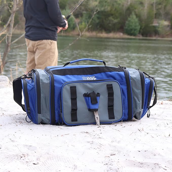 OSAGE RIVER Large Waterproof Fishing Tackle Bag with Padded Shoulder Strap, Ripstop Soft Sided Bag with Fishing Pliers Holder