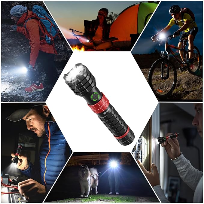 Portable Rechargeable Handheld Flashlight,Led Powerful Flashlights 1500 High Lumens,Military Grade Emergency Bright Tactical Flashlights Suitable for Home,Outdoor,Camping,Hiking,Hurricane