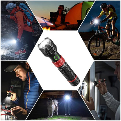 Portable Rechargeable Handheld Flashlight,Led Powerful Flashlights 1500 High Lumens,Military Grade Emergency Bright Tactical Flashlights Suitable for Home,Outdoor,Camping,Hiking,Hurricane