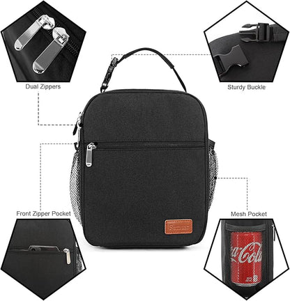 Femuar Lunch Box for Men Women Adults Small Lunch Bag for Office Work Picnic - Reusable Portable Lunchbox, Black
