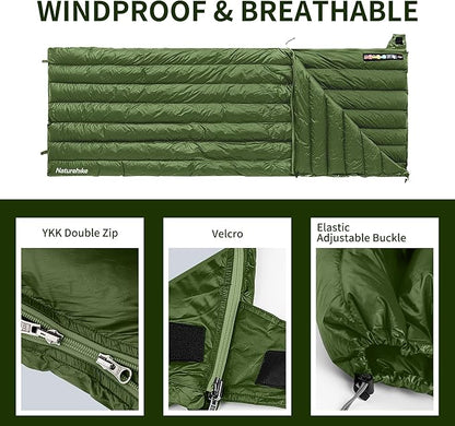 Naturehike Ultralight Backpacking Down Sleeping Bag for Adults, 650 Fill Power Sleeping Bag 20oz for 42-52℉, Compact Lightweight Sleeping Bags for Hiking Camping 3 Seasons