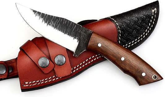 Hunting Knife with Holster, Handmade Horizontal Carry Knife with Comfortable Grip, Bushcraft Knife with Leather Sheath, Stainless Steel Tracker Knife Warrior
