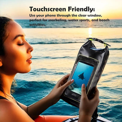 2L Waterproof Dry Bag - Multifunctional Waterproof Dry Pouch for Phone and Valuables - Essential for Outdoor Travel, Beach, Swimming, Boating, Camping (Black/Green)