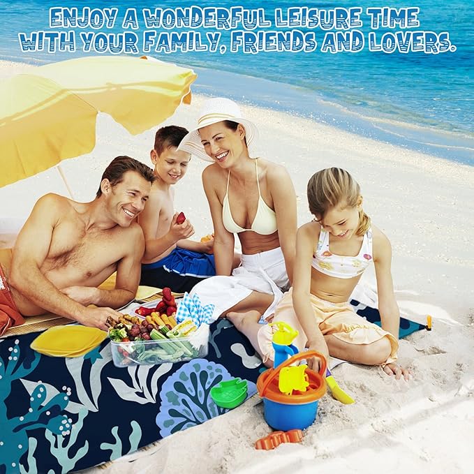 Beach Blanket Waterproof Sandproof 1-7 Adult Oversized 78 '' × 110 '' Lightweight Durable Compact Sand Free Beach Mat for Travel Camping Hiking Picnic Blanket Extra Large