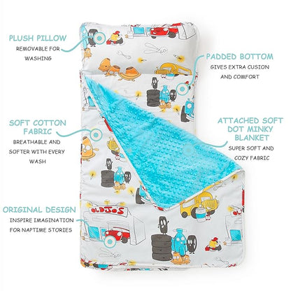 JumpOff Jo - Toddler Nap Mat - Sleeping Bag for Kids with Removable Pillow and Ultra Soft Blanket for Preschool, Daycare, and Sleepovers - Jo’s Garage