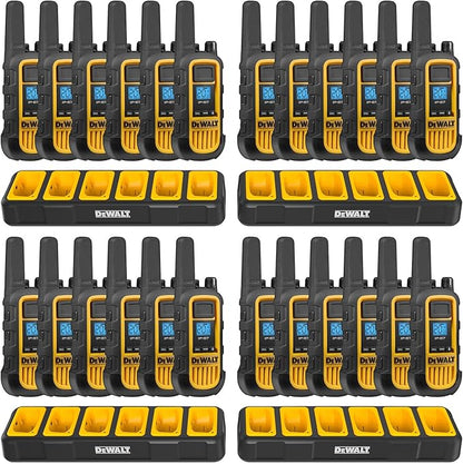 DEWALT DXFRS800 2 Watt Heavy Duty Walkie Talkies - Waterproof, Shock Resistant, Long Range & Rechargeable Two-Way Radio with VOX (24 Pack w/ 4X Gang Chargers) (4DXFRS800-BCH6)