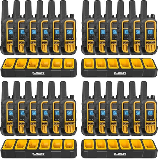 DEWALT DXFRS800 2 Watt Heavy Duty Walkie Talkies - Waterproof, Shock Resistant, Long Range & Rechargeable Two-Way Radio with VOX (24 Pack w/ 4X Gang Chargers) (4DXFRS800-BCH6)