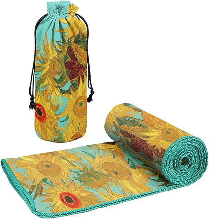 Large Oversized Microfiber Beach Towel - 40x63 Inches, Sand-Free, Quick-Drying, Ultra-Soft, Ideal for Travel, Pool, Yoga, and Camping - Includes Matching Drawstring Travel Pouch, van Gogh Sunflowers