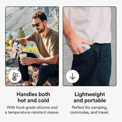 STOJO Collapsible Travel Cup With Straw – Cashmere Gray, 16oz / 470ml - Reusable To-Go Pocket Size Silicone Bottle for Hot and Cold Drinks - Perfect for Camping & Hiking - Microwave & Dishwasher Safe