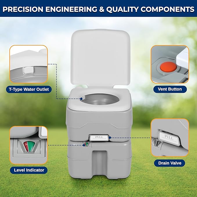 SereneLife 20L Portable Toilet for Adults, Leak Proof Camping Toilet with Detachable Waste Tank, Ideal For Camping and Other Recreational Activities, Durable and Comfortable Toilet Seat, 120 Flushes