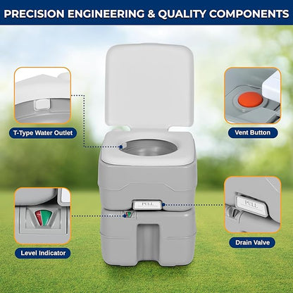 SereneLife 20L Portable Toilet for Adults, Leak Proof Camping Toilet with Detachable Waste Tank, Ideal For Camping and Other Recreational Activities, Durable and Comfortable Toilet Seat, 120 Flushes