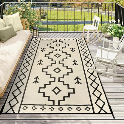 Uphome Outdoor Plastic Straw Rug 6x9 ft, Reversible Waterproof Outdoor Rug Carpet, Tan Boho Patio Rug, RV Camping Rug for Outside, Indoor Outdoor Area Rug for Backyard Deck Balcony Picnic, 6'x9'