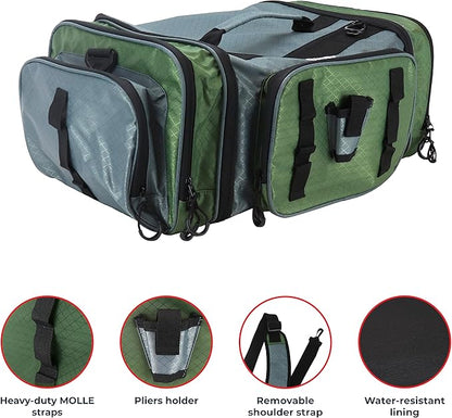 OSAGE RIVER Large Waterproof Fishing Tackle Bag with Padded Shoulder Strap, Ripstop Soft Sided Bag with Fishing Pliers Holder