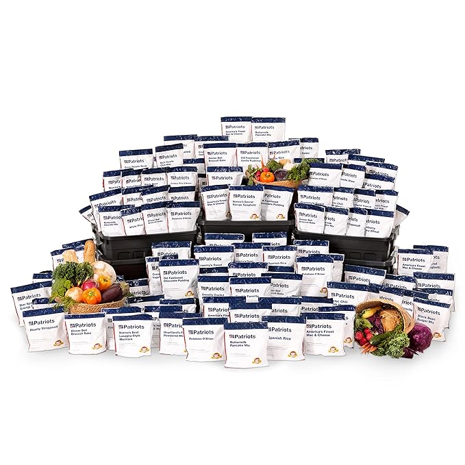 4Patriots: 1-Year Survival Food Kit - Emergency Food Supply, Freeze Dried Food, Designed to Last 25 Years, 2,848 Servings, 540,160 Total Calories, Disaster-Resistant Packaging