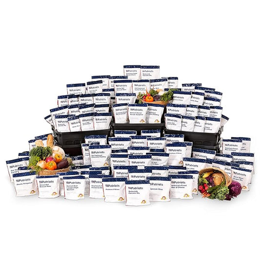 4Patriots: 1-Year Survival Food Kit - Emergency Food Supply, Freeze Dried Food, Designed to Last 25 Years, 2,848 Servings, 540,160 Total Calories, Disaster-Resistant Packaging