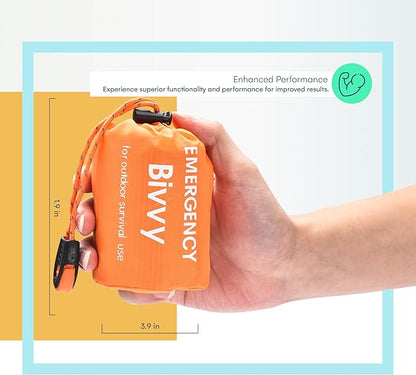 ACOWAY Survival Blanket - Bivy Sack - Emergency Sleeping Bags for Survival - Sleeping Bag Suit - Versatile Orange Outdoor Gear for Unmatched Protection and Durability - Set of 3.9 x 1.9in