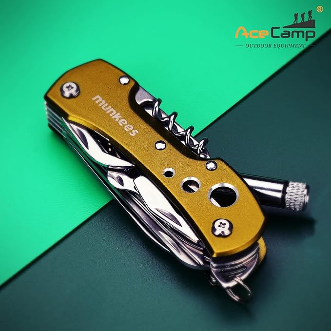 14-in-1 multifunctional pocket tools with led, knives, scissors, corkscrews, screwdrivers, for outdoor, camping, fishing