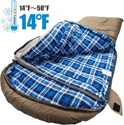 AGEMORE 0 Degree Canvas Sleeping Bag for Fishing, Hunting, Traveling and Camping Particularly in Cold Winter Outdoor with Removable Flannel Liner and Free Compression Sack for Big and Tall Adults