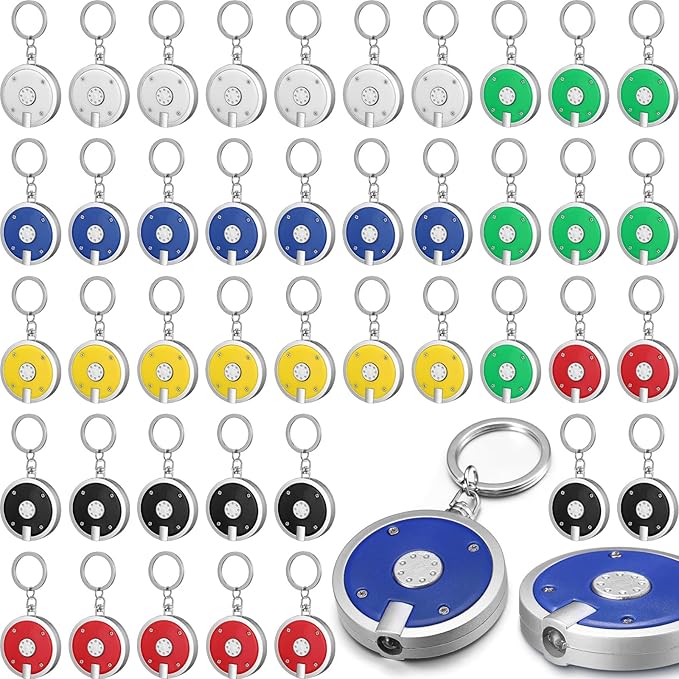 42 Pcs LED Keychain Flashlight Round Mini Keychain Flashlight Portable Keyring Flashlight Light Keychain Battery Powered Key Ring Torch for Outdoor Camping Hiking Emergency Lighting, 6 Colors