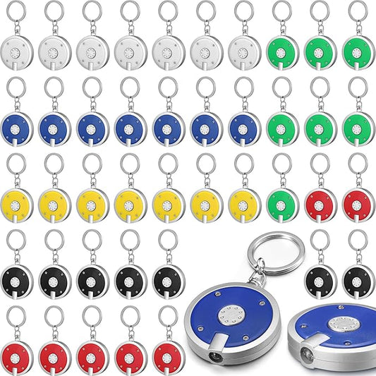 42 Pcs LED Keychain Flashlight Round Mini Keychain Flashlight Portable Keyring Flashlight Light Keychain Battery Powered Key Ring Torch for Outdoor Camping Hiking Emergency Lighting, 6 Colors
