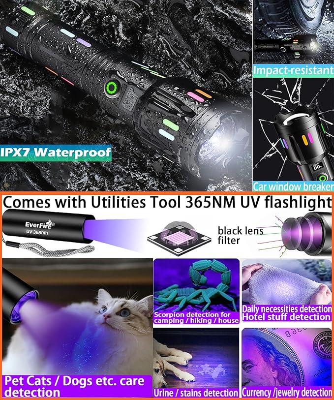 LED Flashlight, Rechargeable Flashlights High Lumens Bright 990000 Lumen, 5 Mode Tactical Flash Light Powerful IPX7 Waterproof Zoomable Focus for Emergency Camping Essential Hiking Gear Fishing Home