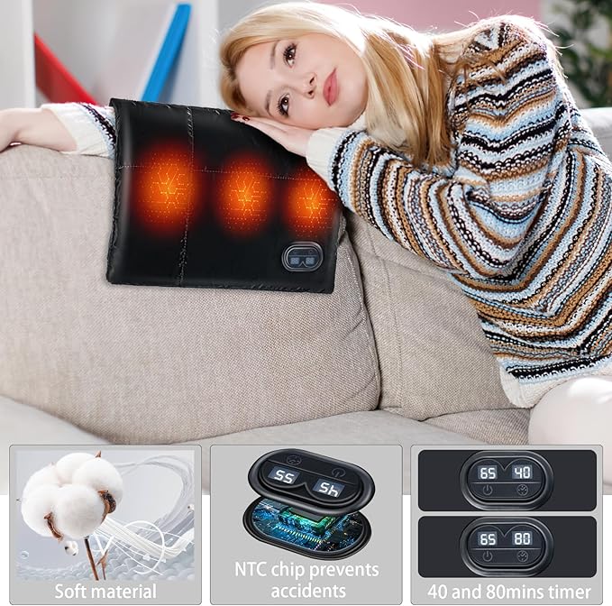 Allnice Hand Warmers Rechargeable Pouch USB Electric Handwarmers Bag Graphene Heating Pad for Hands with 3 Heating Levels Handwarmers Pocket for Outdoor Camping Xmas Gifts(Power Bank Not Included)