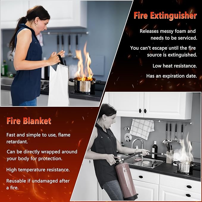 Fire Blankets Emergency for Home, Fire Blankets to Smother a Kitchen Fire, 40” x 40” Emergency Fire Blanket 6 Pack, Fiberglass Fire Blanket for Kitchen, Camping, Car, Picnic, Fireplace