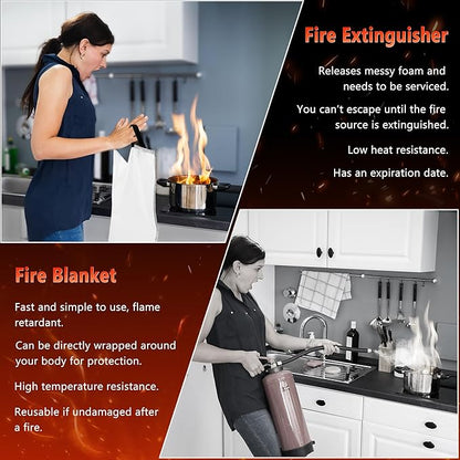 Fire Blankets Emergency for Home, Fire Blankets to Smother a Kitchen Fire, 40” x 40” Emergency Fire Blanket 6 Pack, Fiberglass Fire Blanket for Kitchen, Camping, Car, Picnic, Fireplace