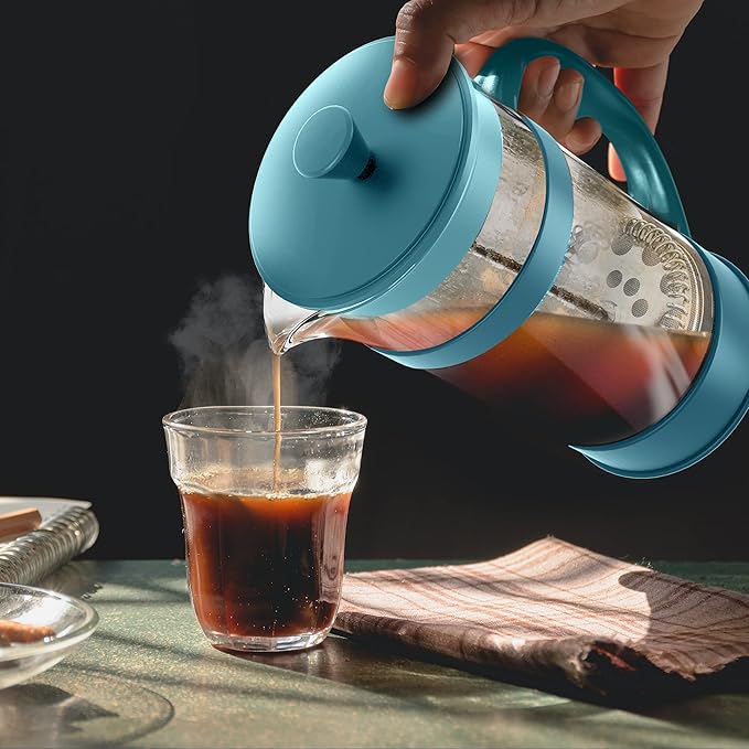 Utopia Kitchen French Press Espresso and Tea Maker with Triple Filters, Stainless Steel Plunger and Heat Resistant Borosilicate Glass (Aqua, 34-oz (Pack of 1))