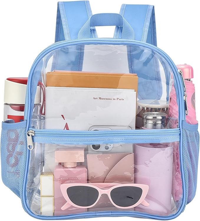 Oraben Clear Backpack for Stadium Events Clear Stadium Backpack 12x6x12 Bag (Enhanced Strap, Sky Blue)
