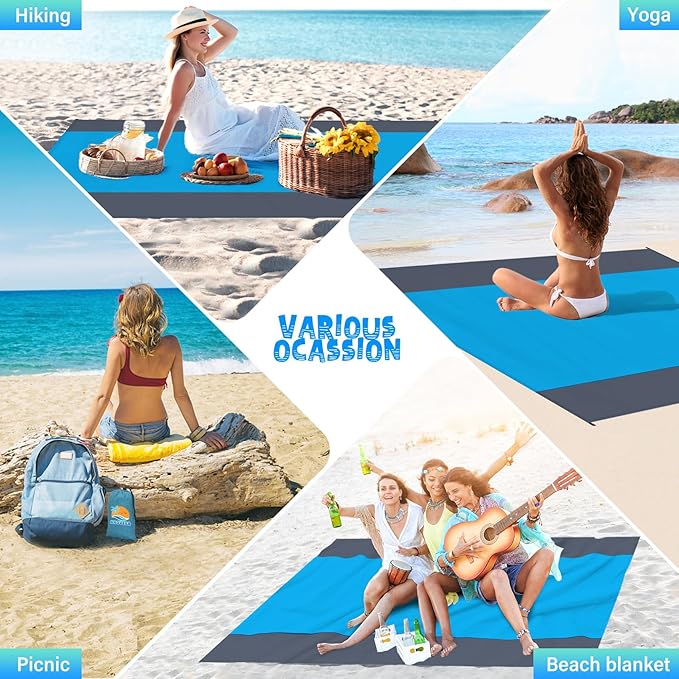 Beach Blanket Waterproof Sandproof 1-7 Adult Oversized 78 '' × 81 '' Lightweight Durable Compact Sand Free Beach Mat for Travel Camping Hiking Picnic Blanket