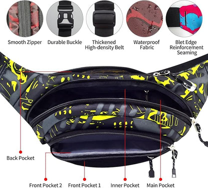 Large Fanny Packs for Women, 5-Zipper Pockets Water Resistant Practical Waist Bag, for Outdoor Running Cycling Sports Travel Hiking Camping Fishing Fashionable Camo Belt Bags