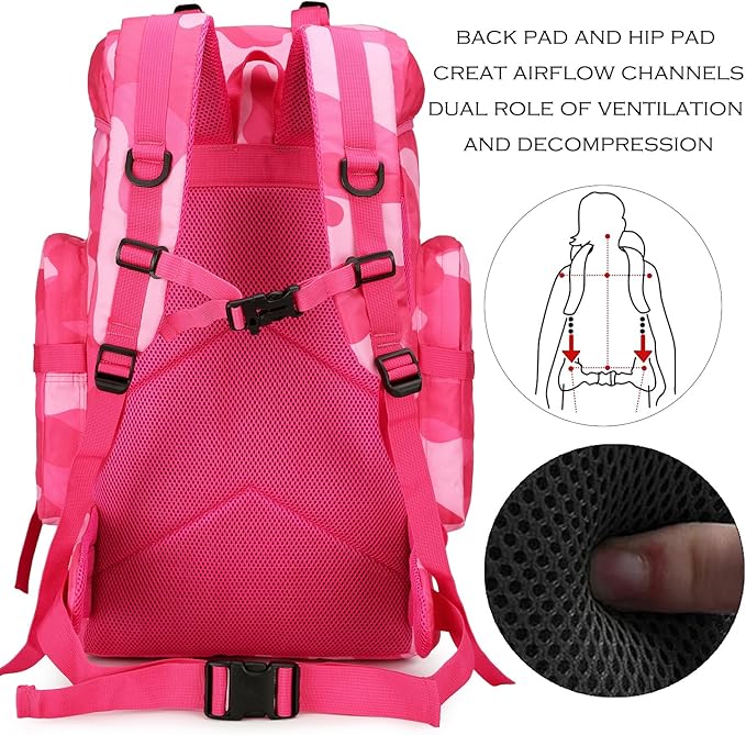 45L Hiking Backpack Camping Rucksack Molle Military Backpack for Outdoor Traveling (Rose Camo)