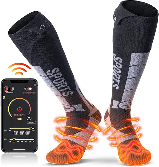 Electric Heated Socks, Rechargeable Heated Socks for Men Women Washable 2022 Upgraded Bluethooth APP Control 5000mAh Barrery Powered Feet Warmer Socks for Hunting Skiing Fishing Camping-XL