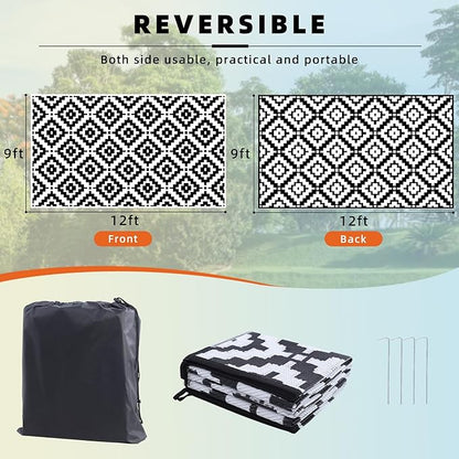 Favoyard Outdoor Rug 9x12 ft Waterproof Reversible Patio Plastic Straw Rugs for Decor Clearance Outside Large RV Camping Area Carpet Mat for Porch Deck Balcony Pool Backyard Picnic Beach Camper Door