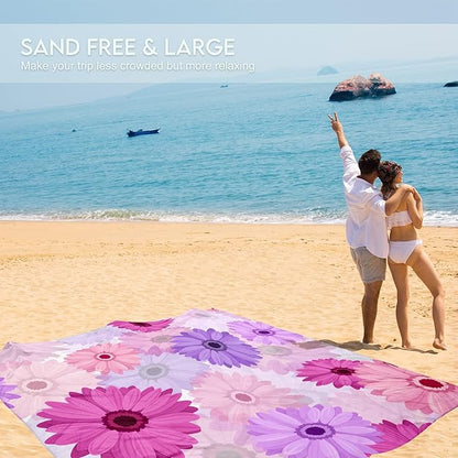 BYDOLL Beach Blanket Waterproof Sandproof 78''×81'' 1-7 Adults Oversized Lightweight Large Picnic Mat Waterproof Sandproof Blanket for Beach