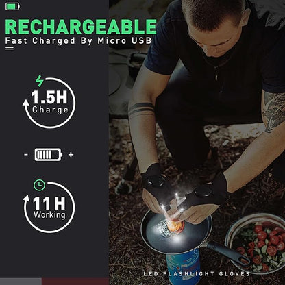 ThxToms Rechargeable LED Flashlight Gloves, Gifts for Men, Father's Day, Christmas, Birthday Gifts for Dad Boyfriend Husband Men Him, Cool Gadgets Tools for Repairing Fishing Camping, Black,Upgrade