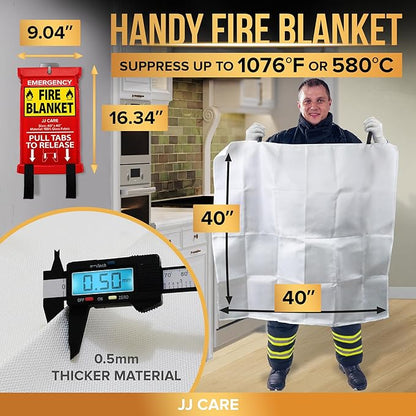 JJ CARE Fire Blanket – 5 Packs with Hooks – Emergency Fire Blanket for Home & Kitchen, High Heat Resistant Fire Suppression Blankets for Home Safety, Kitchen, and Camping