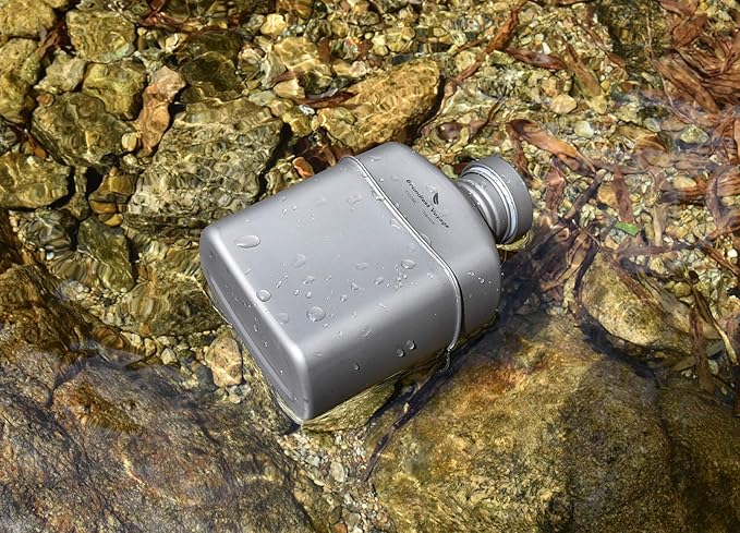 Boundless Voyage Titanium Canteen Mess Kit with Camouflage Bag Large Capacity Kidney-Shaped Camping Pot Pan Set with Lid & Hanging Chain