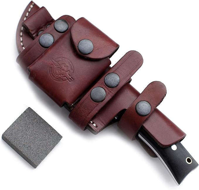 Handmade Damascus Steel Knife for Hunting, Survival, Camping, Bushcraft, Fishing, Fixed Blade, Tracker Knife with Full Tang Micarta Handle, Leather Sheath and Sharpening Stone - WKD-799