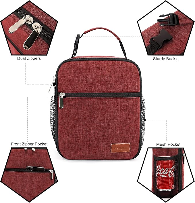 Femuar Lunch Box for Men Women Adults Small Lunch Bag for Office Work Picnic - Reusable Portable Lunchbox, Red