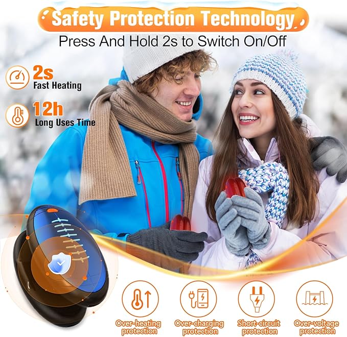 2-Pack Hand Warmers Rechargeable, Rugby-Shaped Portable Electric Hand Warmers Reusable, Dual-Side Heating, Hand Warmers Pocket Heater for Hunting/Golf/Skiing/Camping, for Men Women Kids