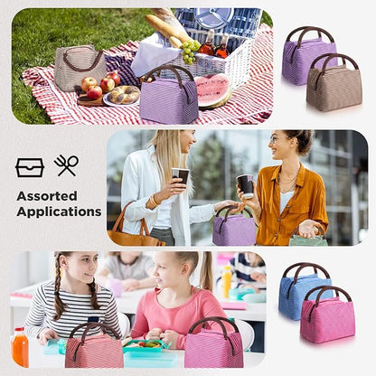 Nuogo 12 Pieces Insulated Lunch Bag Reusable Box Thermal Lunch Leakproof Tote Bag for Women Men Office School Work Picnic Beach Fishing